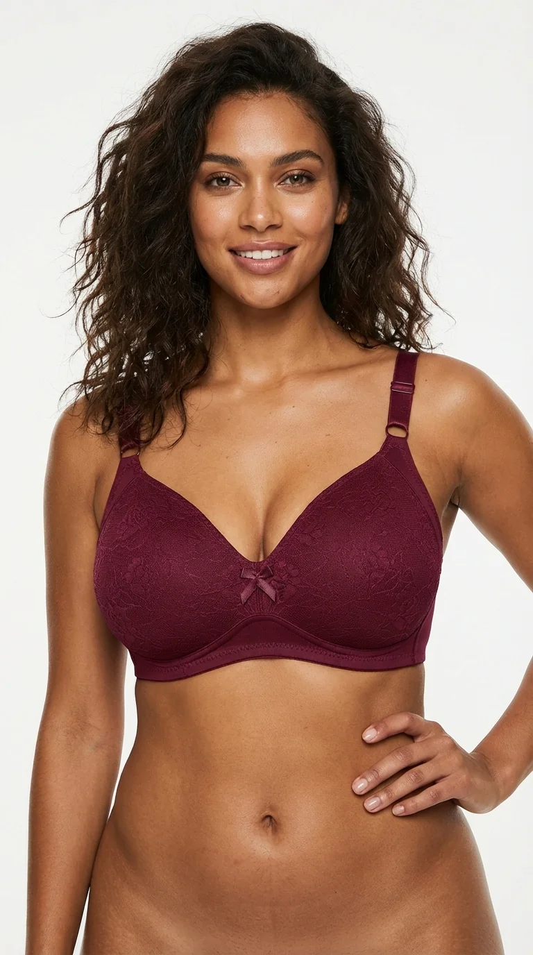 LunaIntim Bordo Dantelli Minimizer Sütyen Geniş Askılı ve Toparlayıcı Şık Model - Ön Görünüm